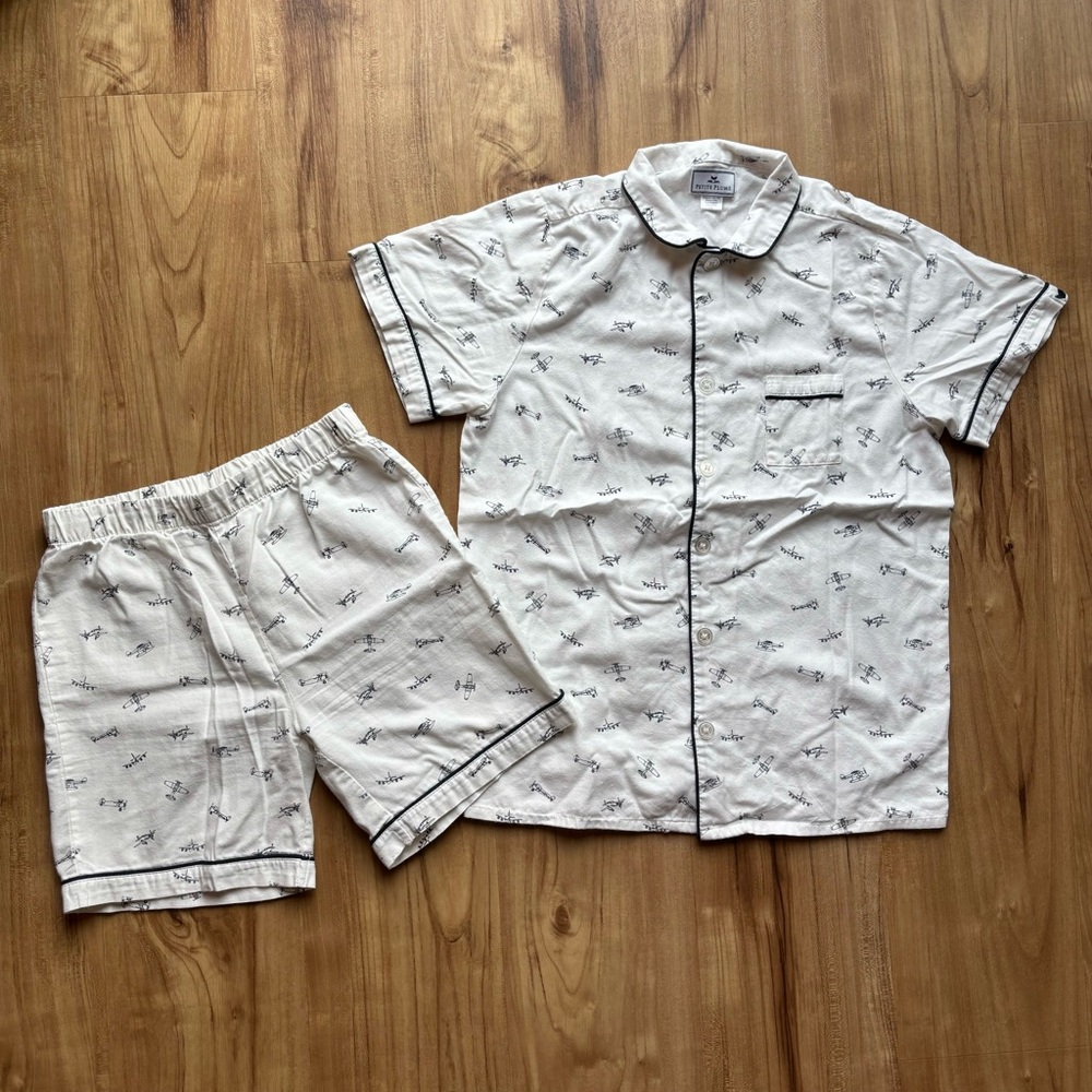 Petite Plume Kid's Twill Pajama Short Set in Par Avion